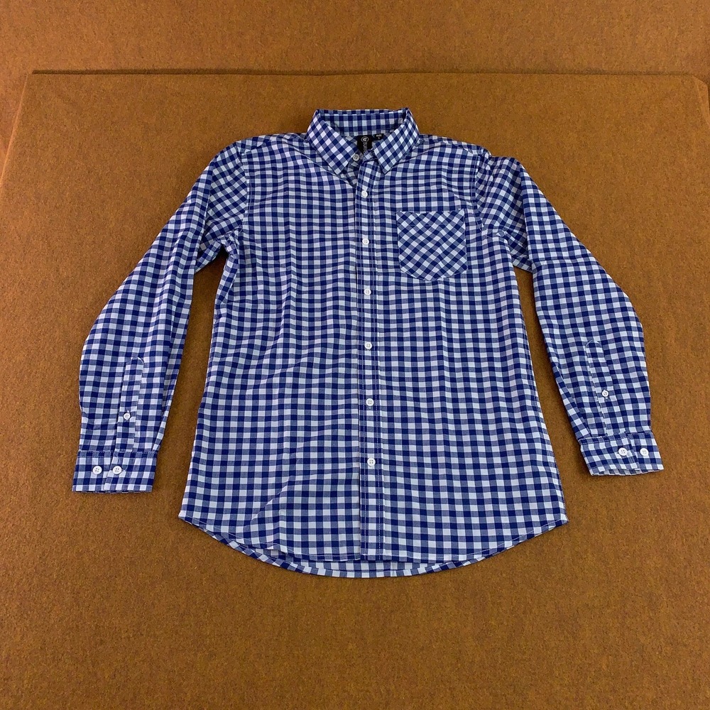 Burnside Mens Size Small Blue White Check Long Sleeve Button Front Shirt